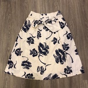 Navy and White Hibiscus A Line Skirt